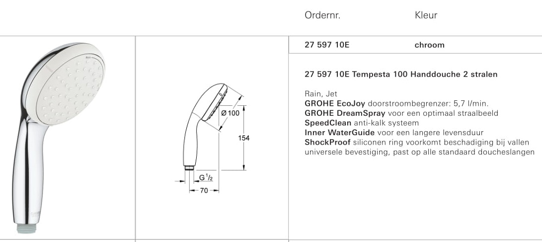 Expertise Oppervlakte stromen Waterbesparende Grohe New Tempesta handdouche -  WoonwijzerwinkelWoonwijzerwinkel